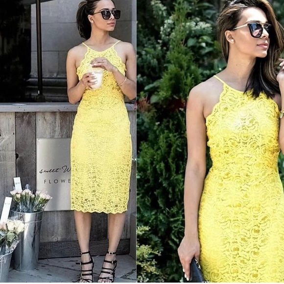 Zara Dresses & Skirts - Zara Yellow Lemon Lace Bodycon Midi Knee Length Dress Small